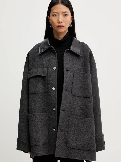 Nanushka kurtka z domieszką jedwabiu NU25FWJK06794 kolor szary przejściowa CAMILO - zdjęcie produktu nr 1