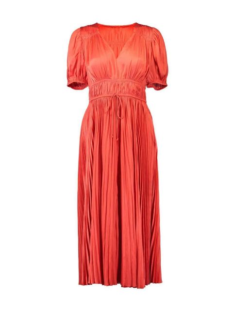 Ulla Johnson Audra puff-sleeve pleated dress - Red - zdjęcie produktu nr 1
