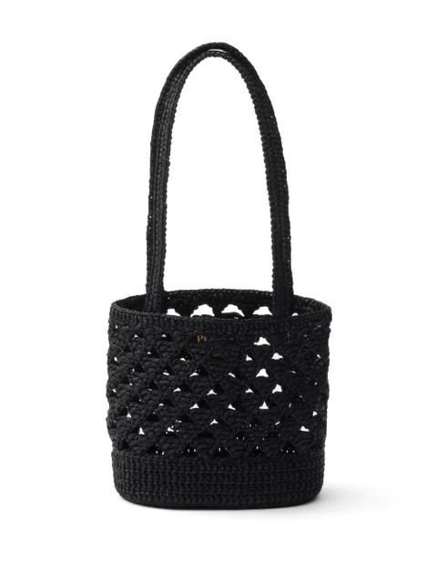 Prada logo-embroidered crochet shoulder bag - Black - zdjęcie produktu nr 2
