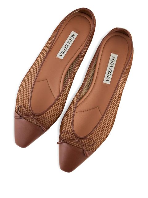 Aquazzura Gioia mesh-panelled bow flats - Brown