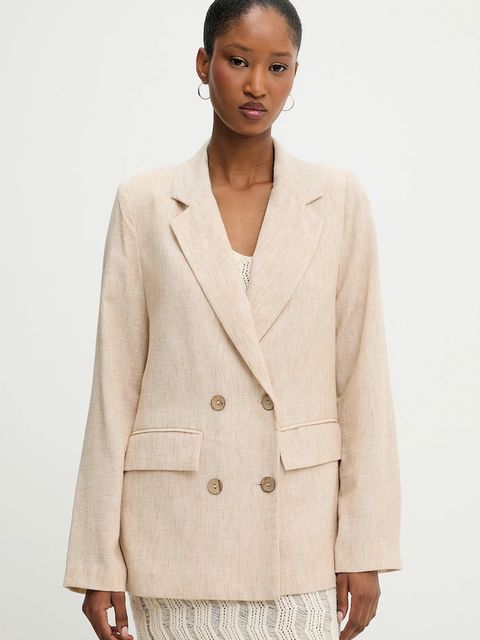 Answear.LAB marynarka kolor beżowy dwurzędowa gładka