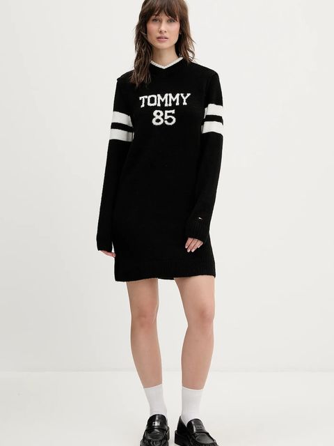 Tommy Jeans sukienka z domieszką wełny kolor czarny mini prosta DW0DW21906 - zdjęcie produktu nr 2