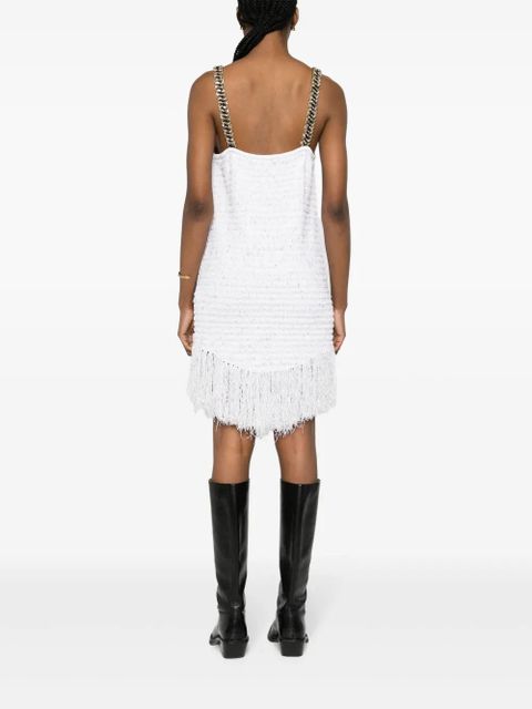Balmain fringed Lurex tweed minidress - White