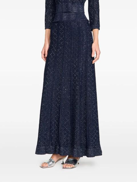 SANDRO textured strass abstract knitted skirt - Blue