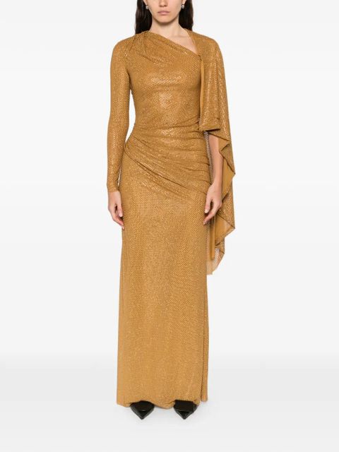 Self-Portrait rhinestoned draped maxi dress - Gold - zdjęcie produktu nr 2