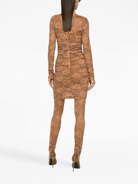 Dolce & Gabbana floral-lace semi-sheer minidress - Brown