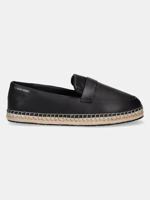 Calvin Klein espadryle skórzane ESPADRILLE W/CK HW - LTH kolor czarny HW0HW02390