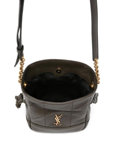 Saint Laurent mini Jamie quilted logo-plaque clutch bag - Brown