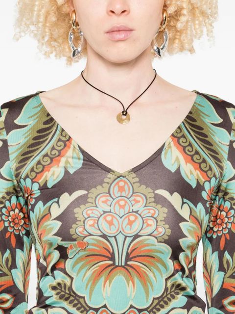 ETRO floral-print bell-sleeve T-shirt - Black