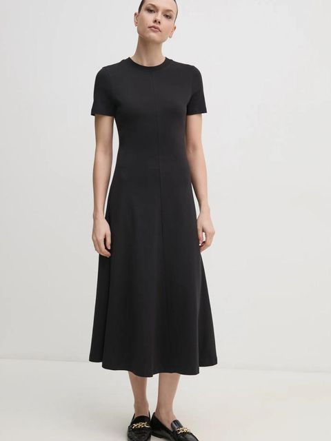 Tommy Hilfiger sukienka bawełniana kolor czarny midi rozkloszowana WW0WW44547 - zdjęcie produktu nr 1