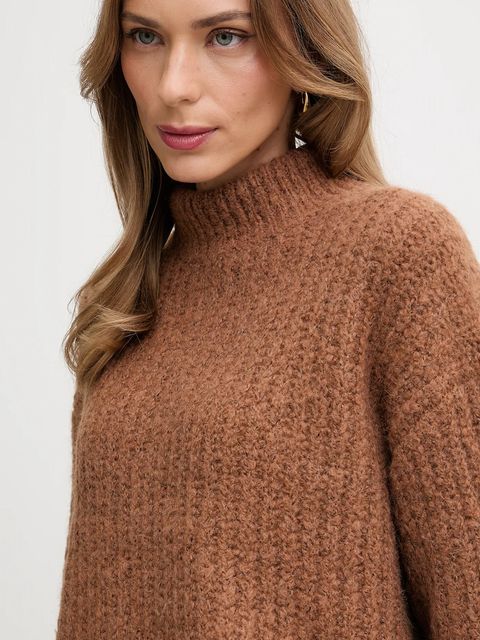 Calvin Klein Jeans sweter damski kolor brązowy ciepły z półgolfem LV044D361G