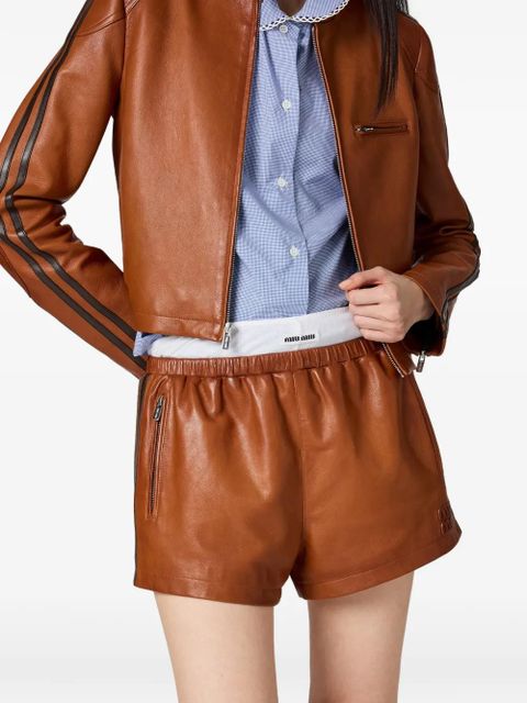 Miu Miu striped leather shorts - Brown