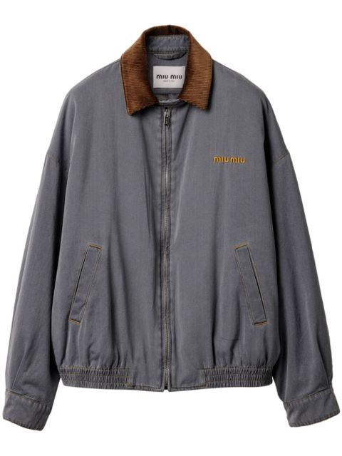Miu Miu velvet-trim bomber jacket - Grey - zdjęcie produktu nr 1