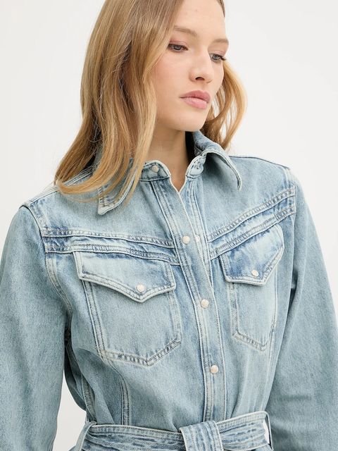 BOSS Orange sukienka jeansowa kolor niebieski midi prosta 50546068