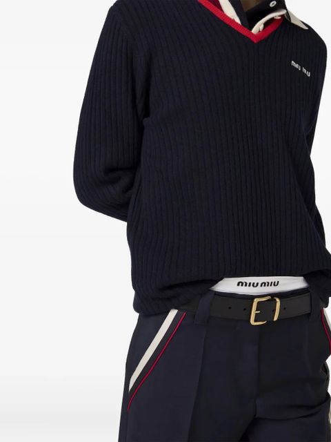 Miu Miu stripe-detail trousers - F0124 NAVY