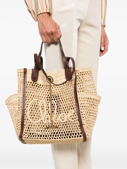 Chloé Double Carry open-knit logo-patch tote bag - Neutrals