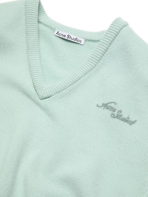 Acne Studios v-neck embroidery-logo sweatshirt - Green