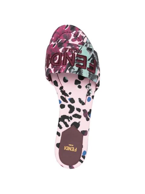 FENDI logo-embroidery floral-print sandals - Pink