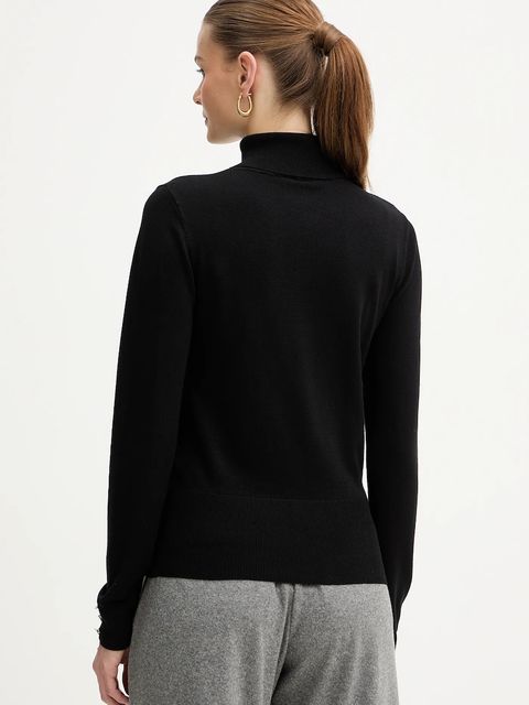 Morgan sweter damski kolor czarny lekki z golfem MFLORIA