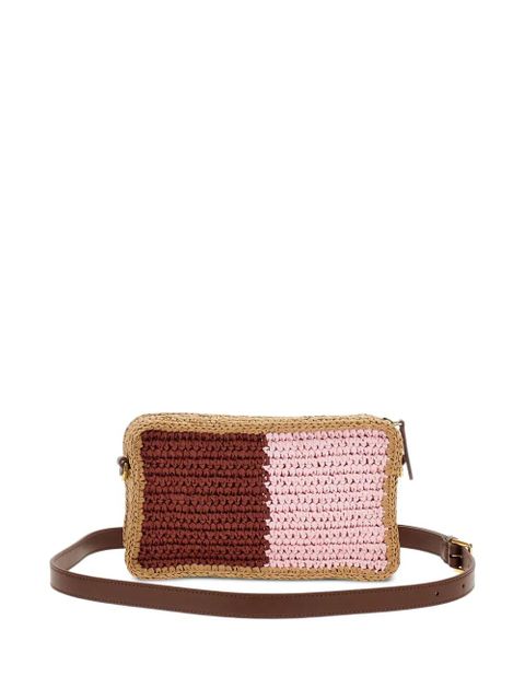 Marni logo-embroidered woven shoulder-bag - Brown