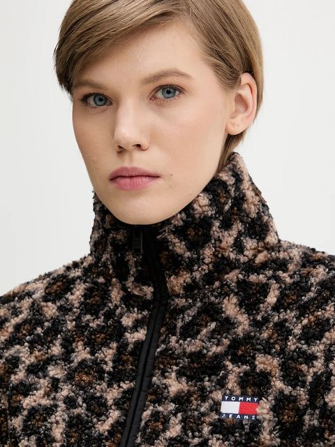 Tommy Jeans bluza polarowa damska kolor brązowy gładka DW0DW21596