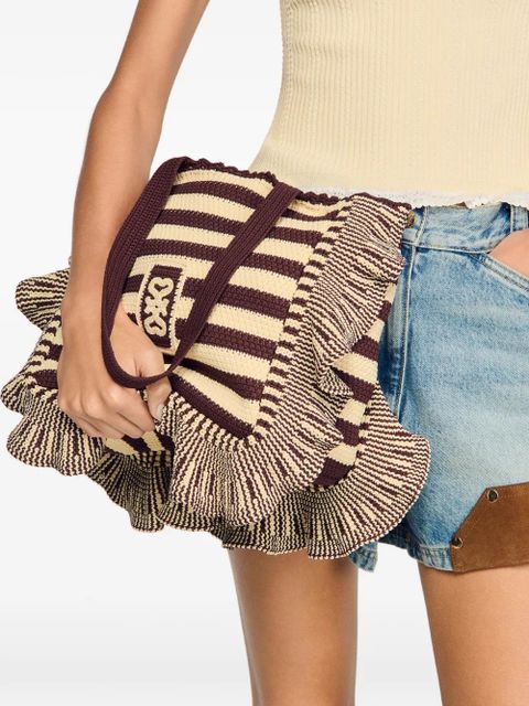 SANDRO striped ruffled-detail tote bag - Brown