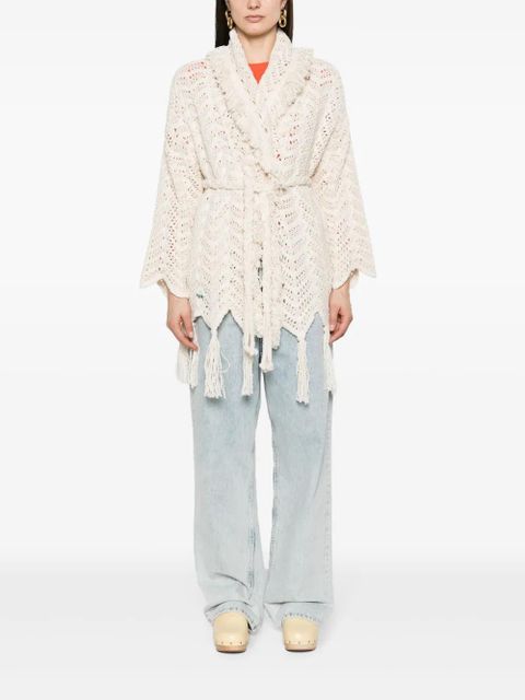 Alanui chevron-knit fringed cardigan - Neutrals