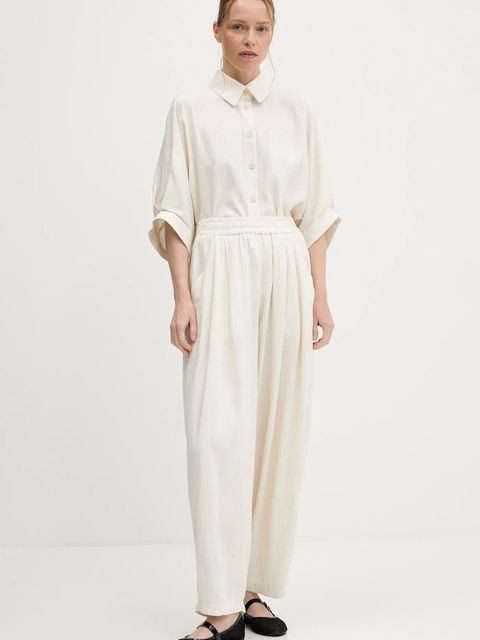 Answear.LAB spodnie z lnem damskie kolor beżowy proste high waist