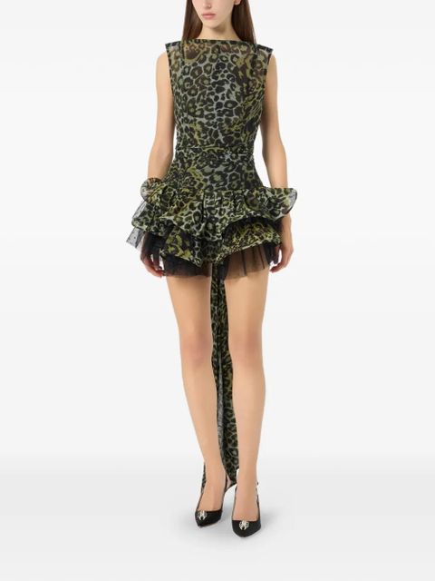 Blumarine Georgette ruffled animal-print top - Green