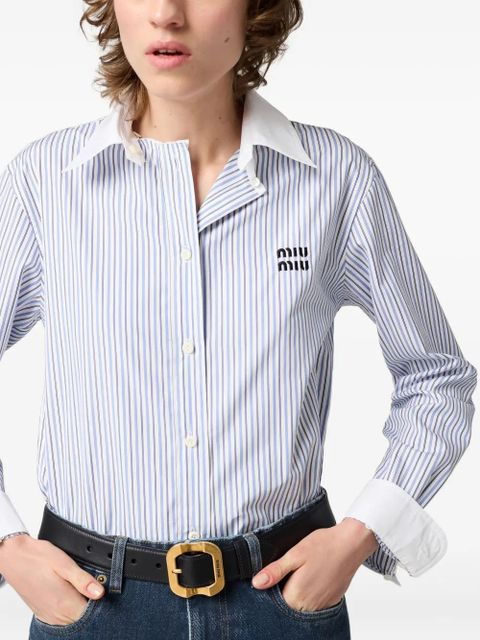 Miu Miu striped logo-embroidered shirt - Blue