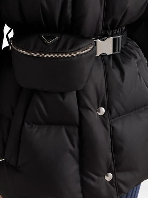 Prada hooded belted down jacket - Black