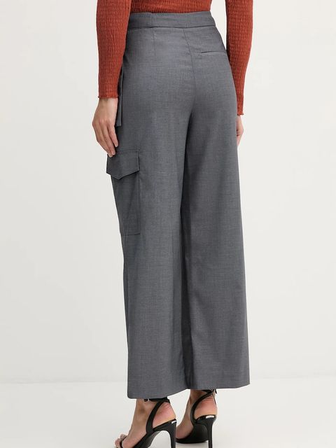 Sisley spodnie damskie kolor szary szerokie high waist 4K2KLF07K