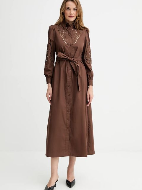 Answear.LAB sukienka bawełniana kolor brązowy maxi prosta