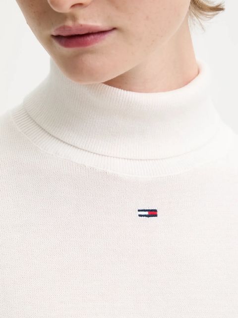 Tommy Jeans sweter bawełniany damski kolor biały lekki z golfem DW0DW21672