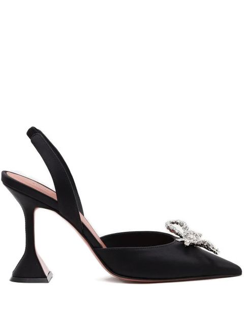 Amina Muaddi 95mm Rosie crystal-bow slingback pumps - Black - zdjęcie produktu nr 1