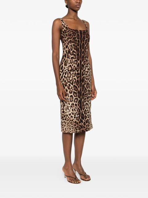 Dolce & Gabbana animal-print sleeveless midi dress - Brown