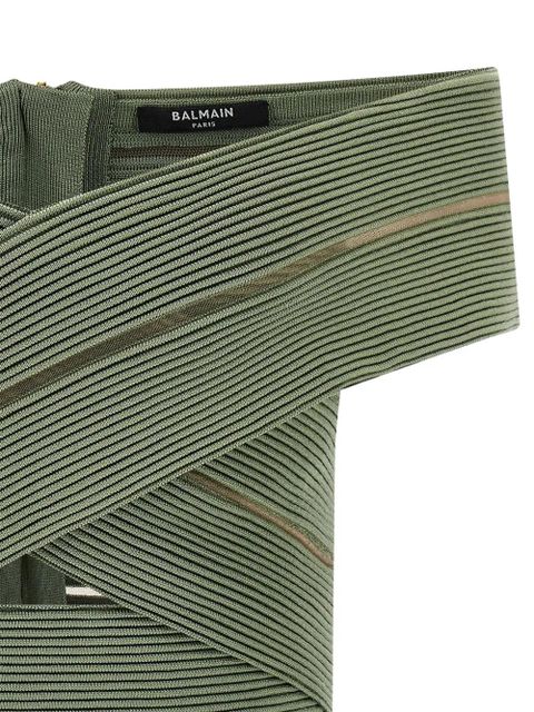 Balmain off-the-shoulder zip-fastening top - Green