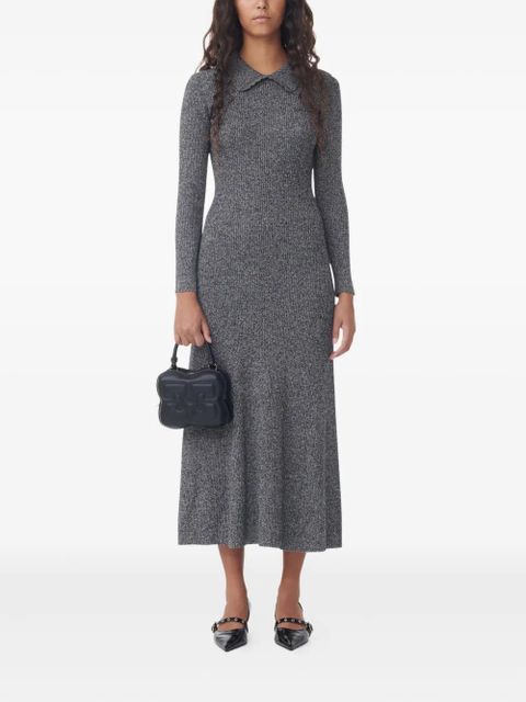 GANNI long sleeve collared maxi dress - Grey