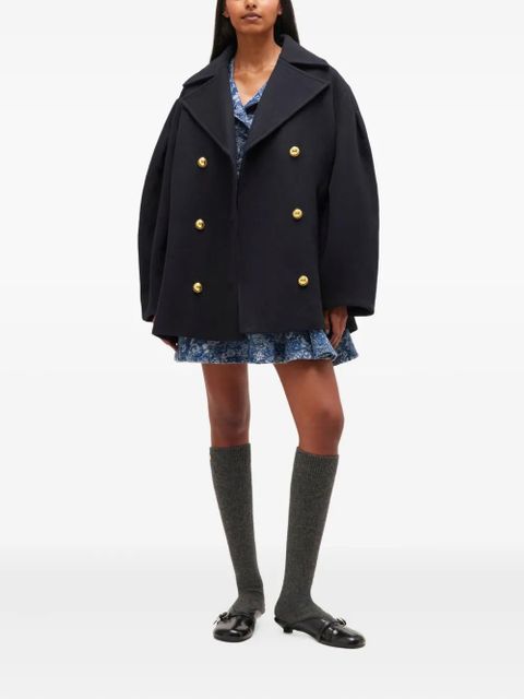 GANNI balloon-sleeve double-breasted coat - Blue - zdjęcie produktu nr 2