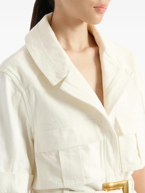 Balmain belted denim playsuit - White