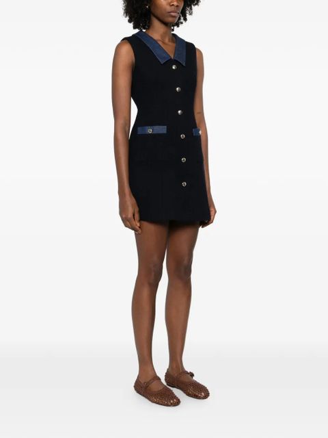 Maje patch-pocket button mini dress - Blue