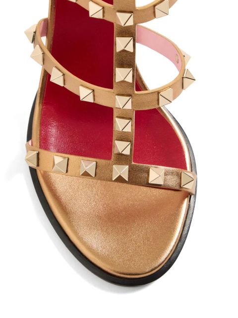 Valentino Garavani Rockstud laminated calfskin sandal with straps 90mm - White
