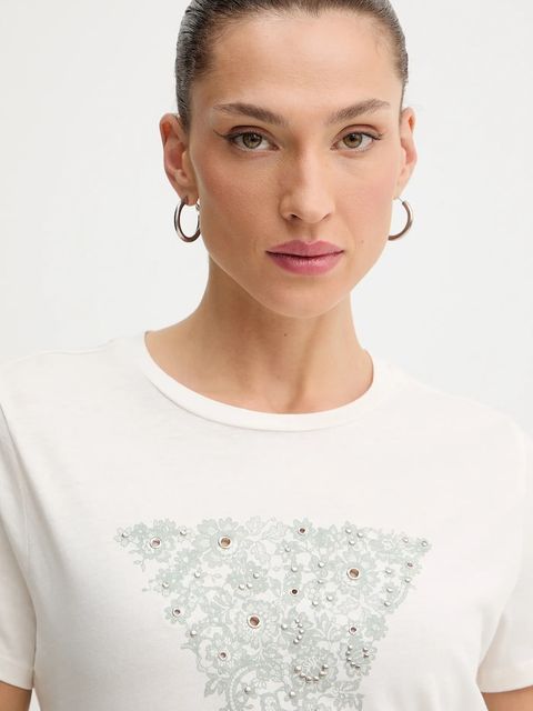 Guess t-shirt bawełniany damski kolor beżowy W5BI34 K9RM1