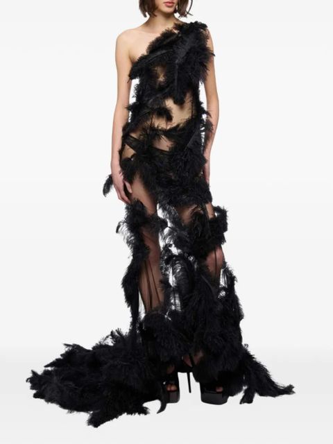 The Attico feather-details long dress - Black - zdjęcie produktu nr 2