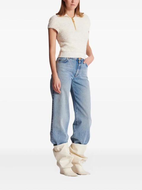 Balmain zip-neck short-sleeve top - White