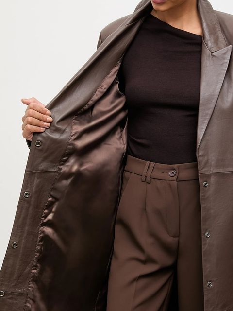 Answear.LAB płaszcz skórzany kolor brązowy