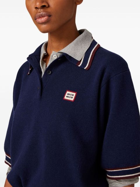 Miu Miu logo-patch polo sweater - Blue