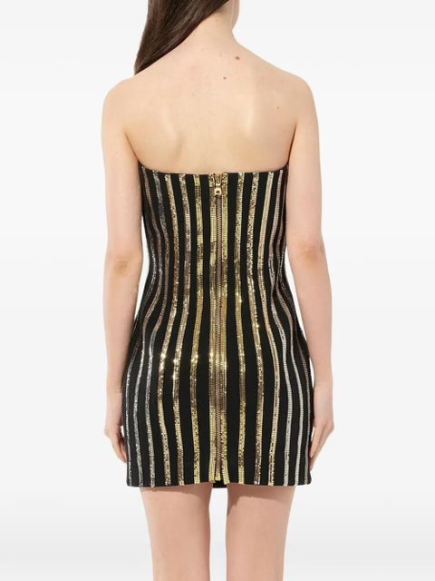 Balmain glitter stripe strapless dress - Black