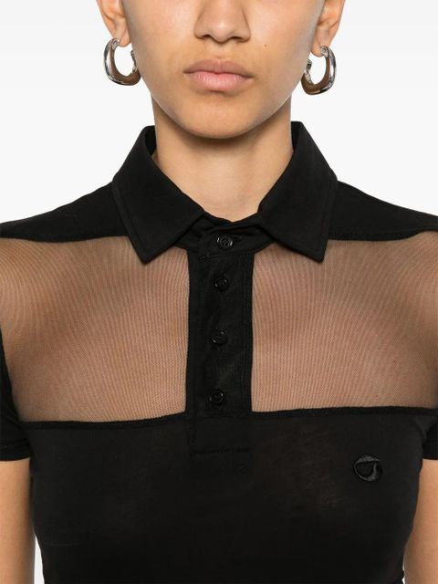 Coperni striped sheer polo top - Black