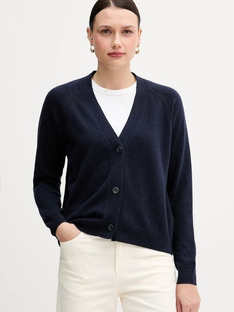 Sisley kardigan z dodatkiem wełny damski kolor granatowy lekki 102HM602Q - zdjęcie produktu nr 1